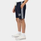 Boys' Blue Cotton Blend Regular Fit Bermuda Shorts, Navy Blue, small