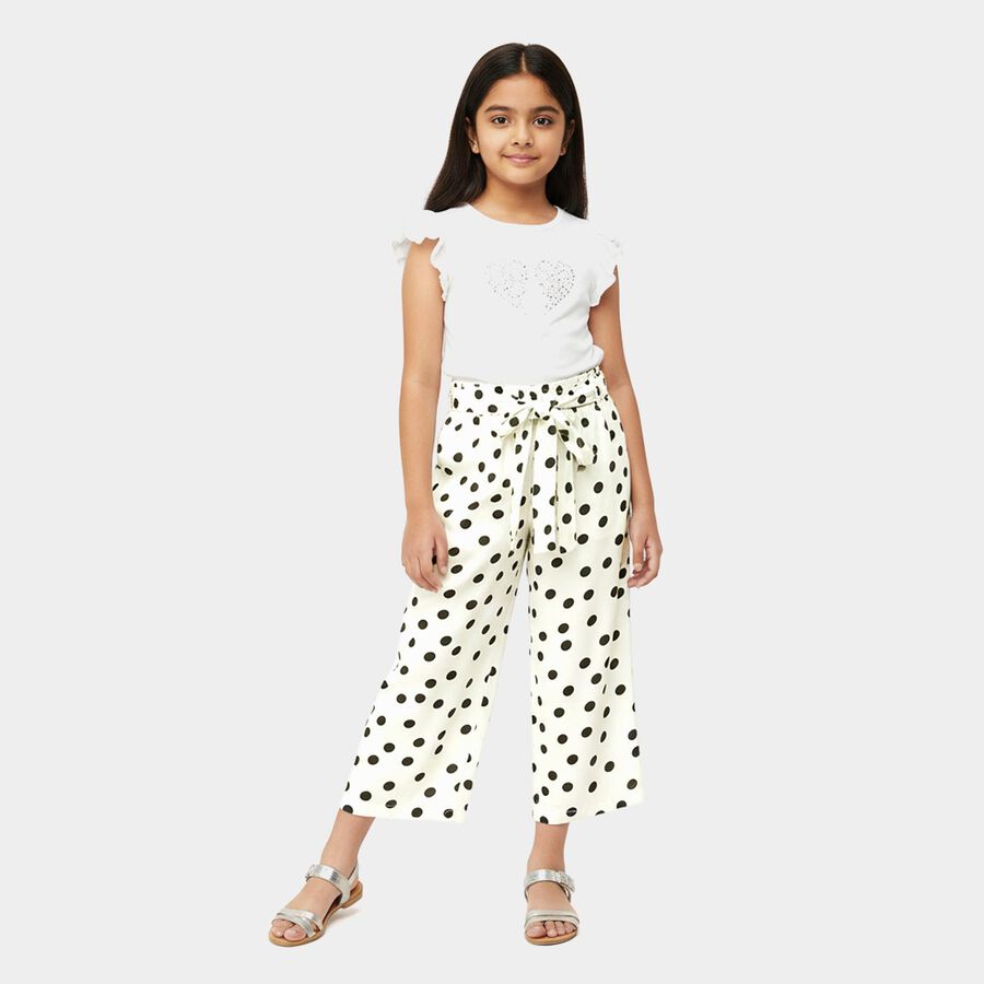 Girls' White Regular Fit Star Printed Capri, सफ़ेद, large