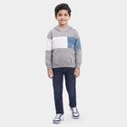 Boys Grey Hoodie Neck Graphic Sweatshirt, हल्का ग्रे, small
