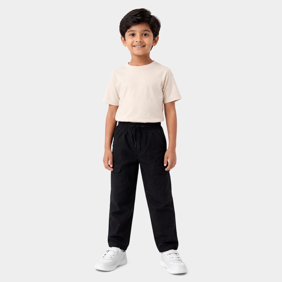 Boys' Navy Blue Cotton Regular Fit Trousers, Navy Blue, large