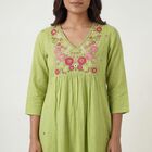 Women's Mint Green Cotton Notch Neck Printed Straight Kurta, Light Green, small