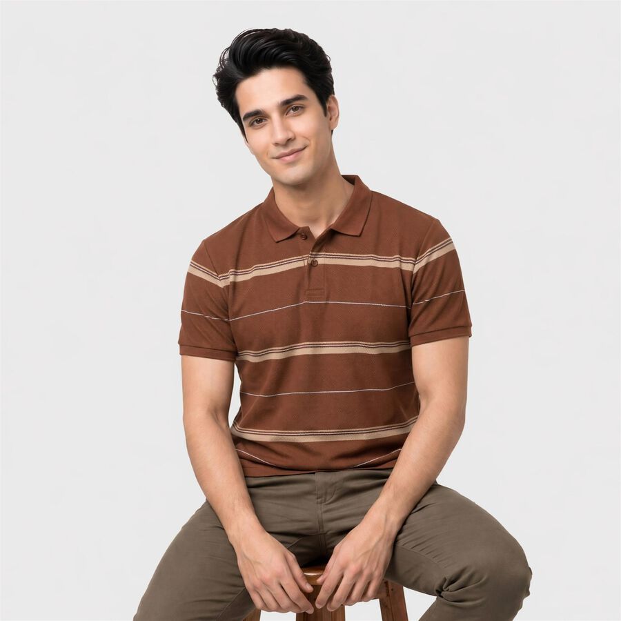 Men's Brown Polo Neck Solid Polo T-Shirt, भूरा, large