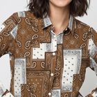 Women's Khaki Printed Collared Shirt, खाकी, small