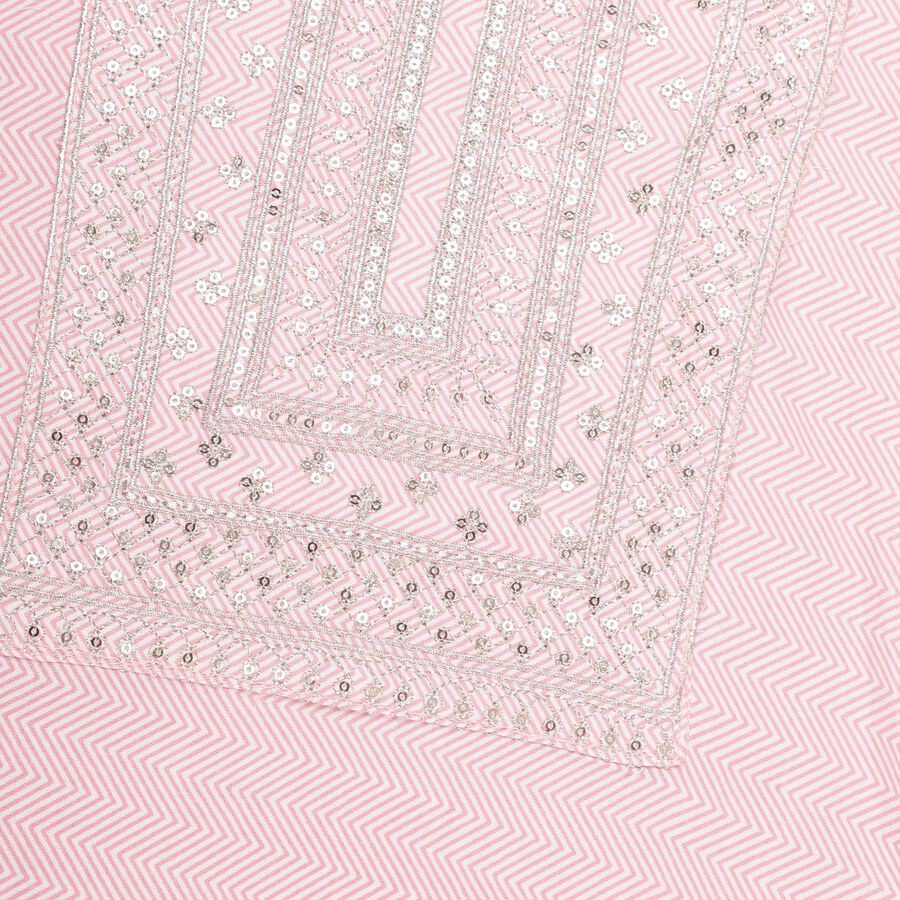 Girls' Soft Baby Pink Embroidered Chevron Kurta and Pant Fusion Set, Light Pink, large image number null