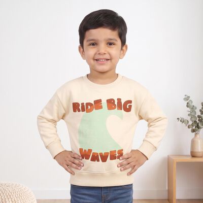 Boys' Cream Crew Neck Pullover Sweatshirt