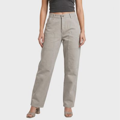 Women's Grey Straight Fit Utility Trousers