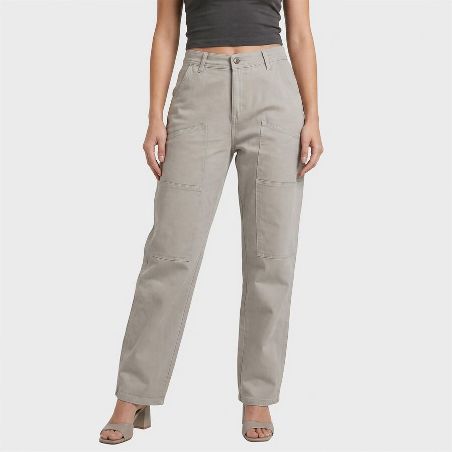 Women's Grey Straight Fit Utility Trousers, Light Grey, large