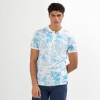 Men's White Cotton Polo Neck Tropical Printed T-Shirt, हल्का नीला, small image number null