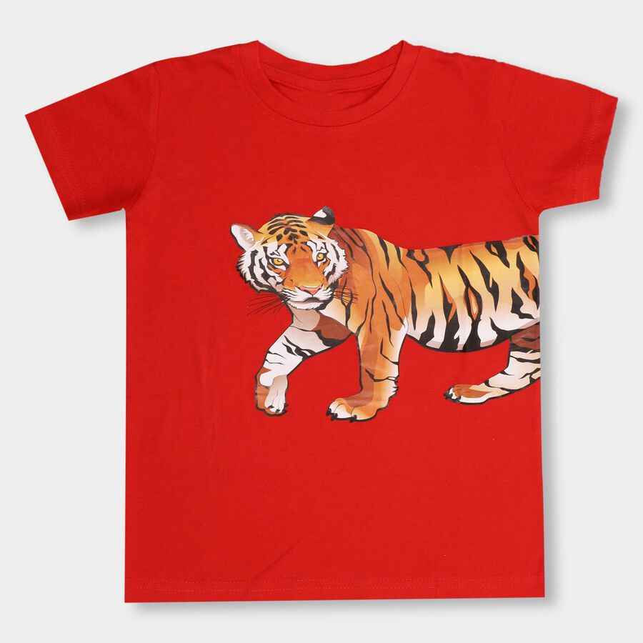 Boys' 100% Cotton Half Sleeves T-Shirt , Red, large image number null