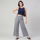Women's Blue Geometric Printed Palazzos, मध्यम नीला, small
