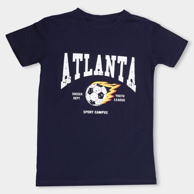 Boys' Dark Navy Blue Round Neck Casual T-Shirt