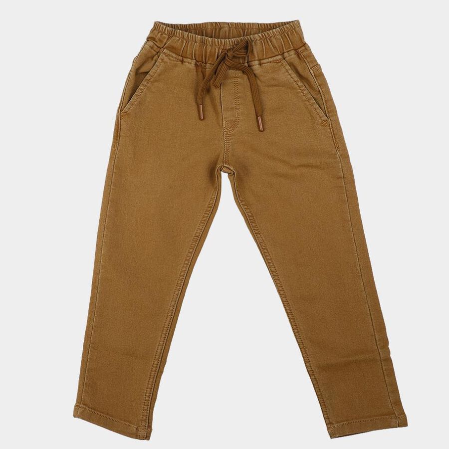 Boys' Beige Straight Fit Drawstring Waist Jeans, गहरा पीला, large
