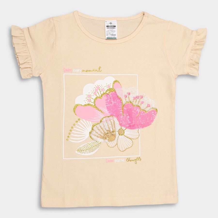 Girls' 100% Cotton T-Shirt , Beige, large image number null