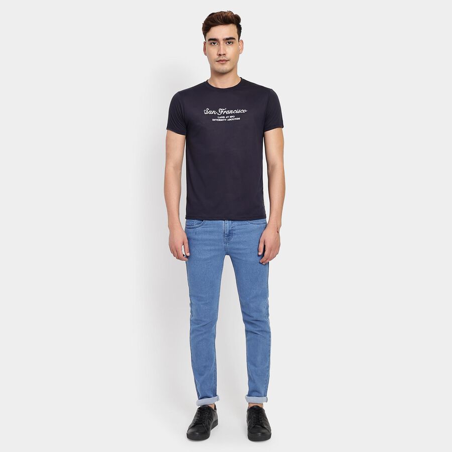 Men's Round Neck Half Sleeves T-Shirt, नेवी ब्लू, large