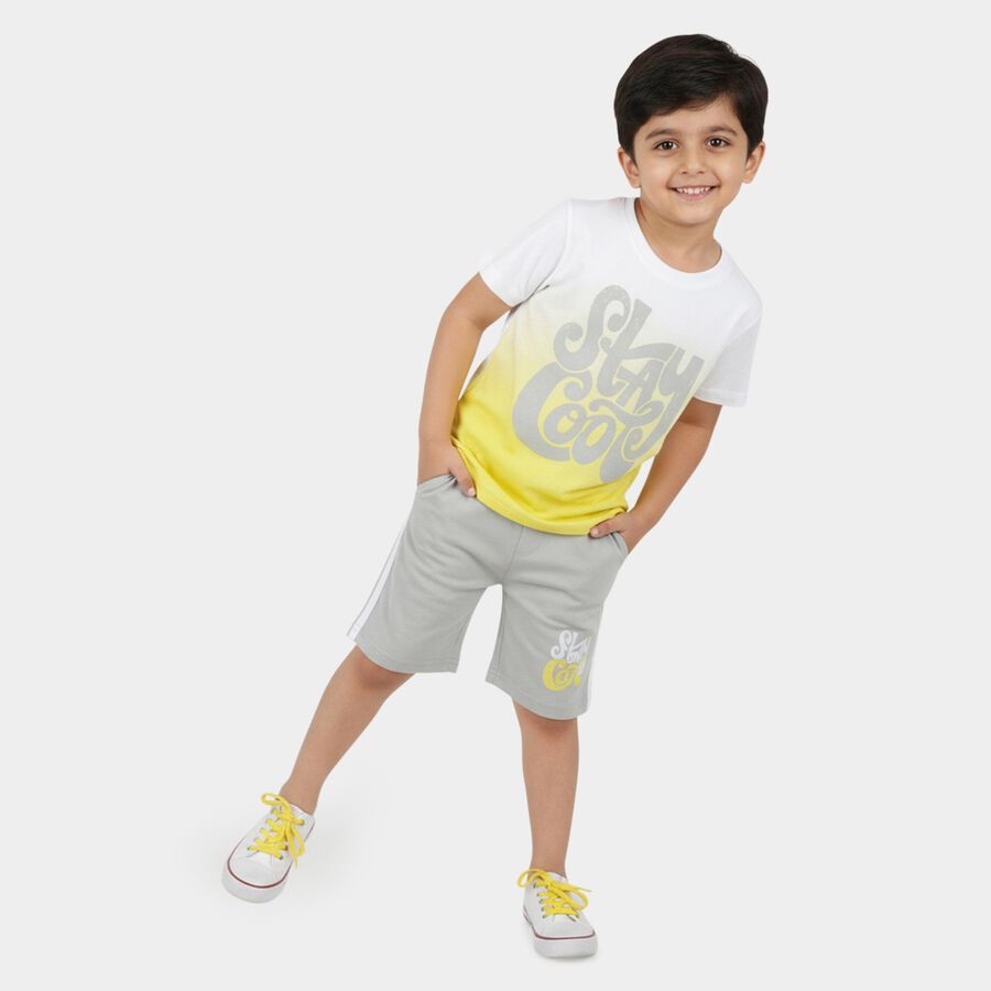 Boys' White Cotton Round Neck Ombre Baba Suit, Off White, large