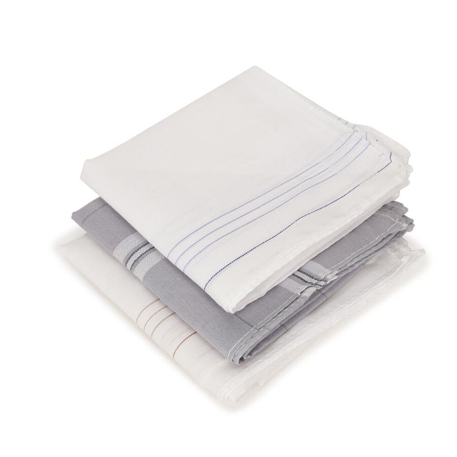 Men's Muted Grey and White Checked Pack of 3 Handkerchief, White, large