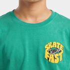 Boys' Green Cotton Blend Crew Neck Regular Boys T-Shirt, Dark Green, small