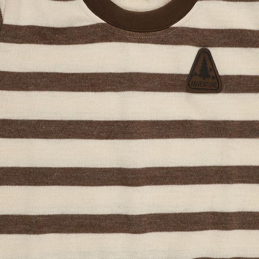 Boys Brown and Cream Crew Neck Striped Pullover, भूरा, large image number null