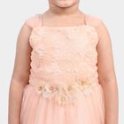 Girls' Light Pink Fit and Flare Floral Applique Party Wear Frock, Light Pink, small