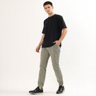 Men's Muted Sage Green Slim Fit Elastic Waist Casual Trousers, Light Green, small