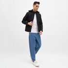 Men's Jet Black High Neck Hooded Casual Jacket, काला, small image number null