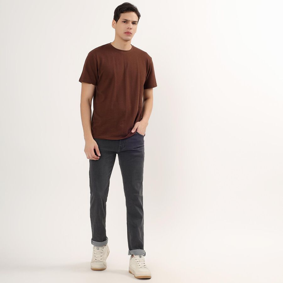 Men's Round Neck Half Sleeves T-Shirt , Brown, large image number null