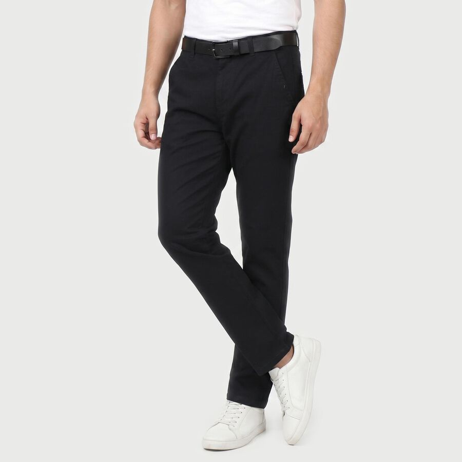 Men's Slim Fit Casual Trousers, नेवी ब्लू, large