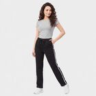 Women's Black Straight Fit Side-Striped Track Pants, Black, small