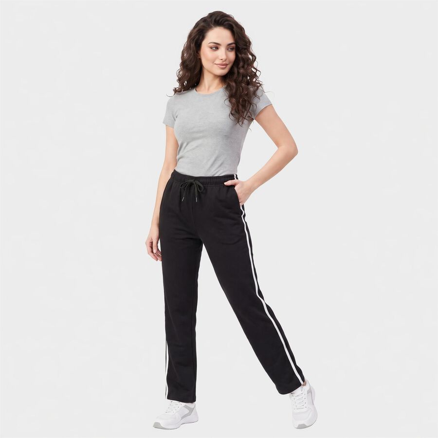 Women's Black Straight Fit Side-Striped Track Pants, Black, large