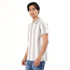 Men's Light Grey Polo Neck Striped T-Shirt, Light Grey, small image number null
