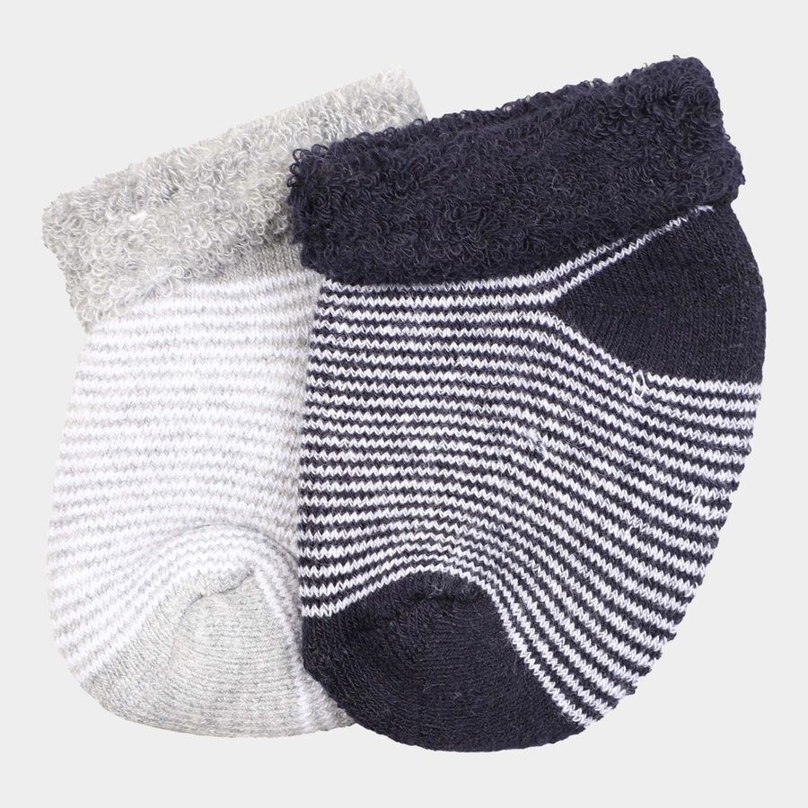Infants Cotton Stripes Socks, Melange Light Grey, large image number null