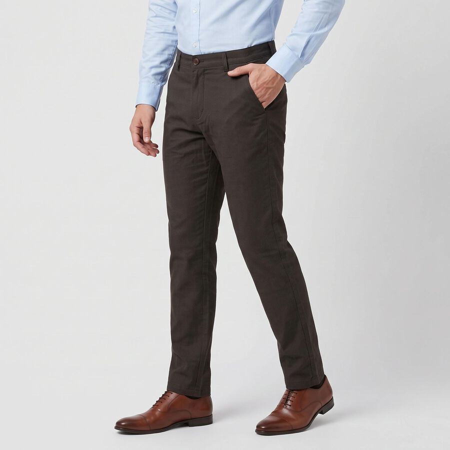 Men's Dark Grey Slim Fit Flat-Front Trousers, Dark Grey, large