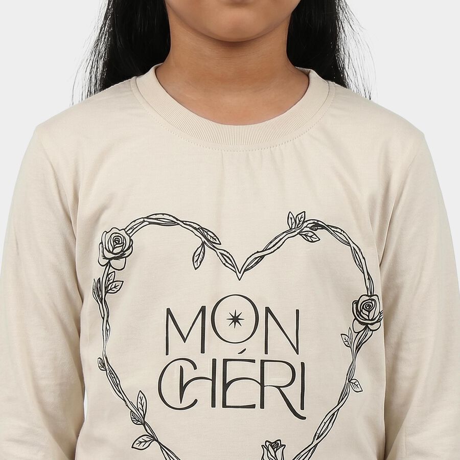Girls Grey Round Neck Regular Top, हल्का ग्रे, large