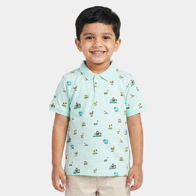 Boys Mint Green Cotton Polo Neck Polo Boys T-Shirt
