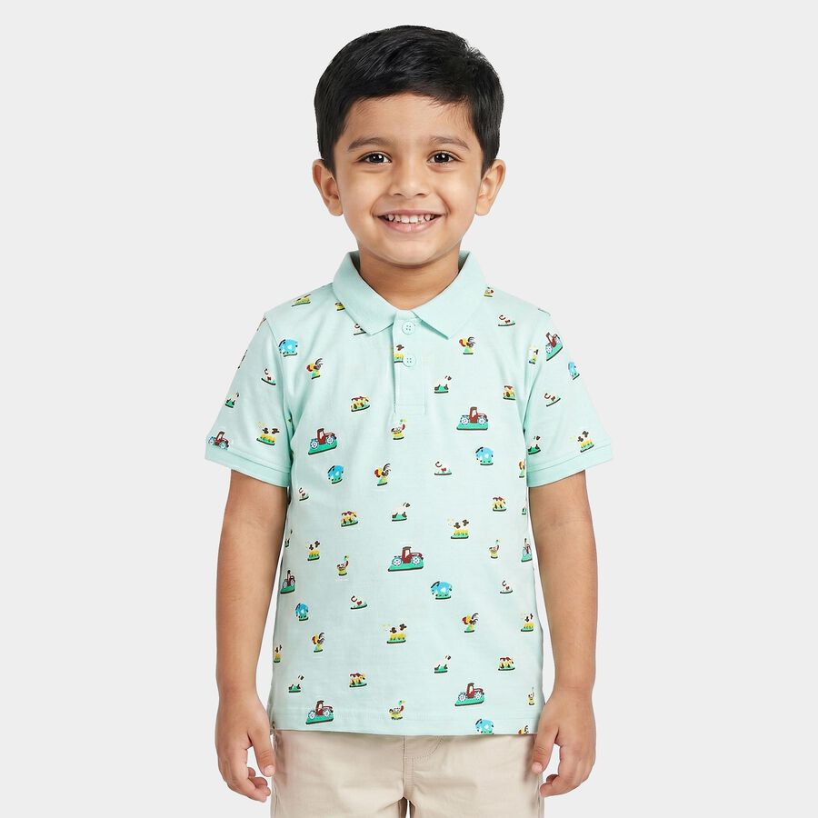 Boys Mint Green Cotton Polo Neck Polo Boys T-Shirt, हल्का हरा, large