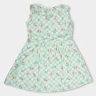 Girls' Light Mint Green Sleeveless Flared Printed Frock, Light Green, small image number null