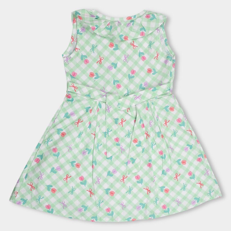 Girls' Light Mint Green Sleeveless Flared Printed Frock, Light Green, large image number null