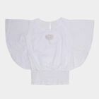 Girls' White Round Neck Streetwear T-Shirt, White, small