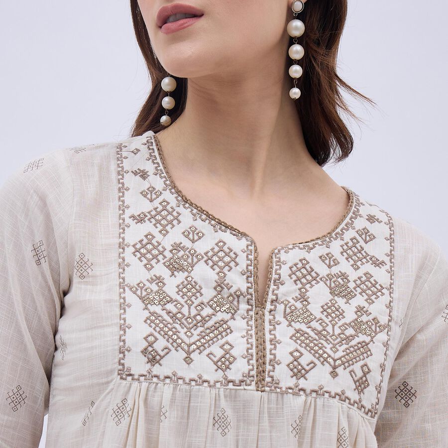 Ladies' 100% Cotton Kurta, Off White, large image number null