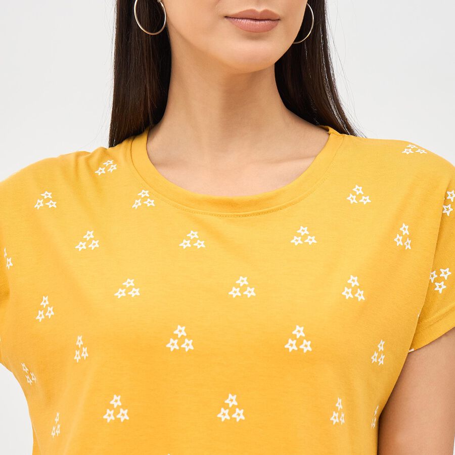 Women's Mustard Yellow Round Neck Printed T-Shirt, Mustard, large image number null