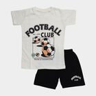 Boys White Round Neck Football Printed Baba Suit, White, small