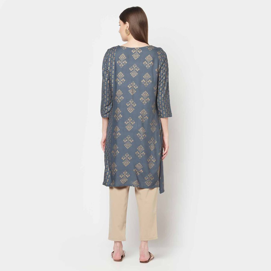 3/4Th Sleeves Straight Kurta, Dark Grey, large image number null