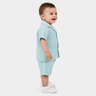 Infants' Aqua Cotton Collared Textured Baba Suit, एक्वा, small