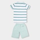 Boys' Aqua Cotton Polo Neck Striped Baba Suit, Aqua, small image number null