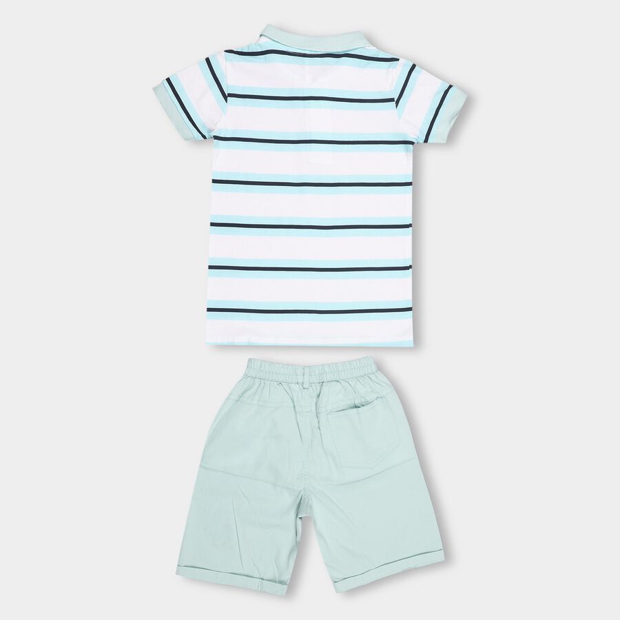 Boys' Aqua Cotton Polo Neck Striped Baba Suit, Aqua, large image number null