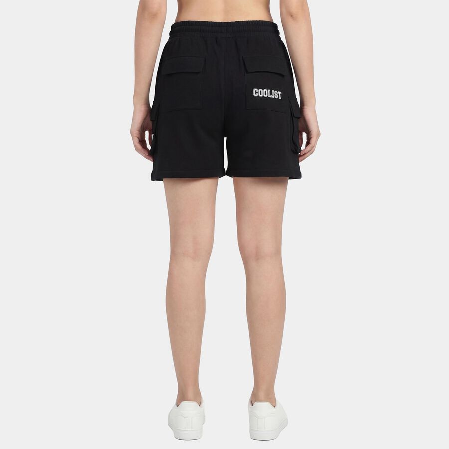 Women's Black Regular Fit Drawstring Shorts, Black, large