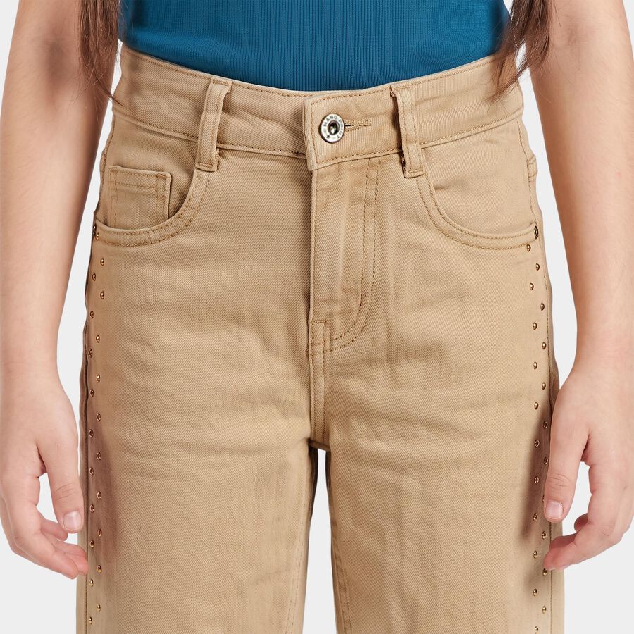 Girls' Off White Wide Leg Fit Studded Jeans, Off White, large