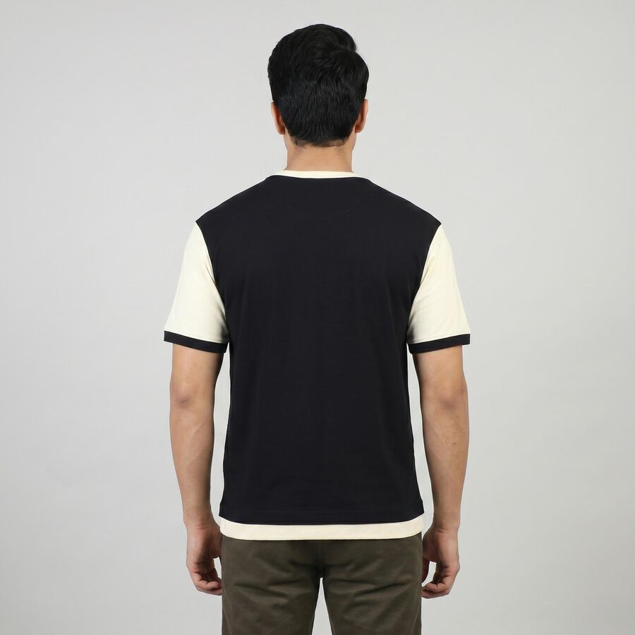 Men's Navy Blue Round Neck Casual T-Shirt, Navy Blue, large