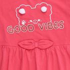 Girls' Bright Coral Pink Ruffle Sleeve Bow Detail Frock, Pink, small