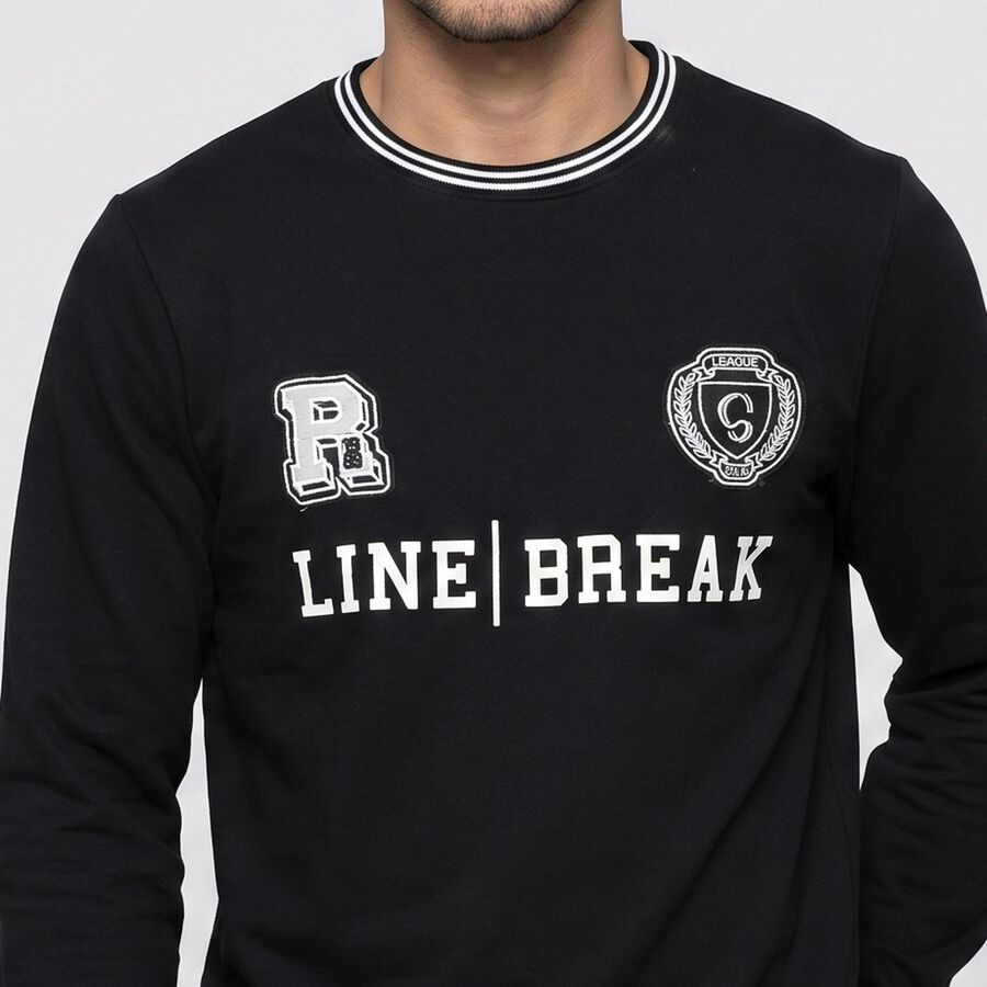 Men's Black Crew Neck Pullover Sweatshirt, Black, large